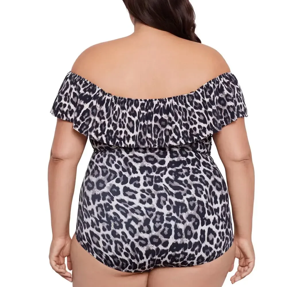 Swim Solutions Plus Size Cheetah-Print Off-Shoulder One-Piece Swimsuit –Size 20W - Picture 3 of 3